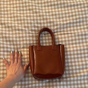 Classic Small Brown Faux Leather Tote Bag